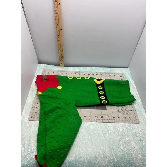 Unbranded Green Elf Christmas Sweater Kids Size 7 Popcorn Sleeve Holiday Knit - Picture 6 of 7